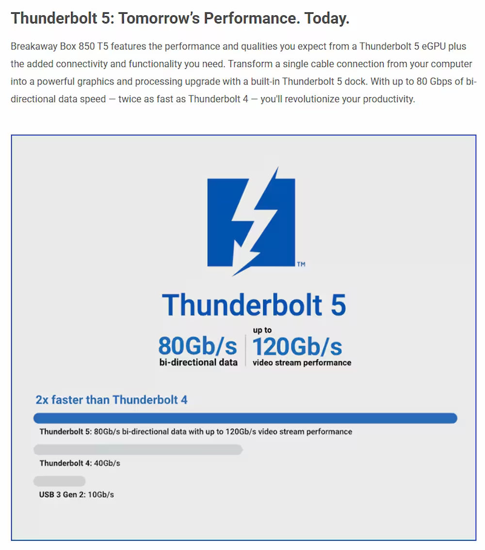 Sonnet Breakaway Box 850 T5 – Thunderbolt 5 eGPU Enclosure Sonnet Breakaway Box 850 T5 – Thunderbolt 5 eGPU Enclosure
